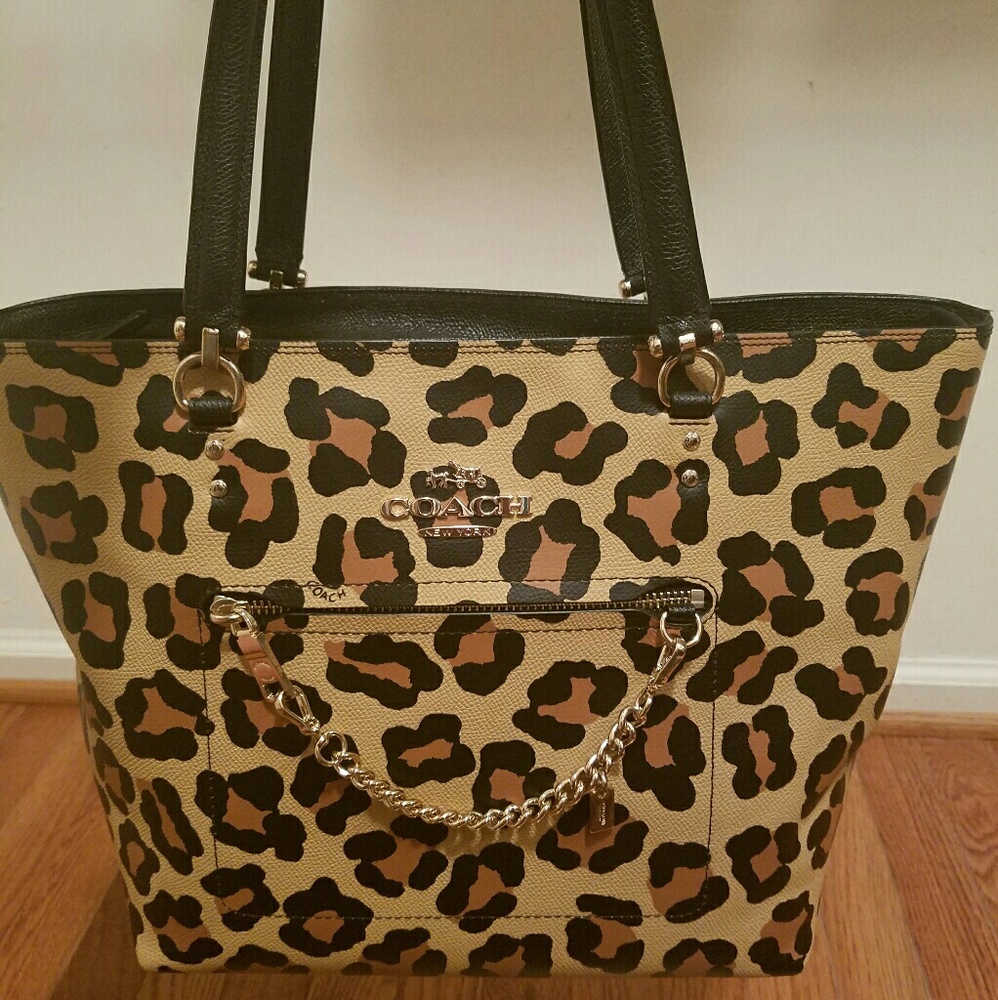 Leopard Coach tote -Worn only once!!